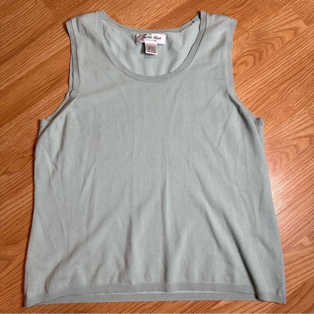 Judith hart large light blue silk blend tank ribbed hems basic layering business